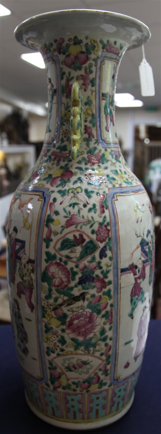 A pair of large Chinese Canton-decorated famille rose two handled baluster vases, late 19th century, height 60.5cm